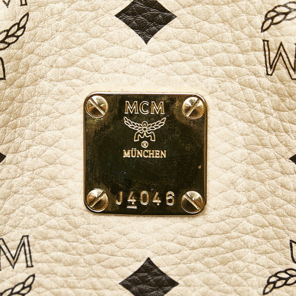 MCM Visetos Handbag Beige White PVC Leather Ladies - Picture 8 of 9